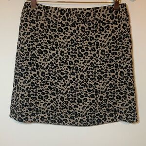 LOFT LEOPARD PRINT 18” mini skirt back zip two pockets lined black tan gold SZ 4